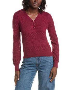 Isla Serena Stitch Polo Neck Sweater - Red