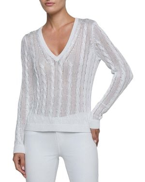L'Agence Preston Cable V Neck Pullover - Grey