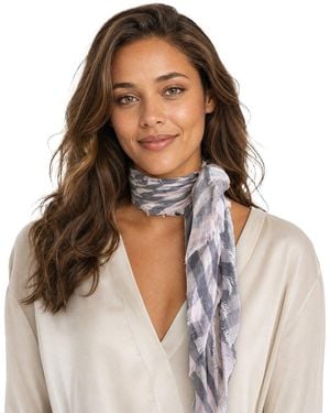 Blue Pacific Scottish Plaid Cashmere-Blend Neckerchief - Pink