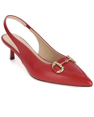 Tiffany & Fred Paris Metal-Link Leather Slingback Kitten Heel Pump - Red