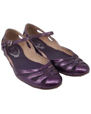 Tod's Patent Leather Cutout Ankle Strap Ballet Flat (Authentic Pre- Loved) - Purple