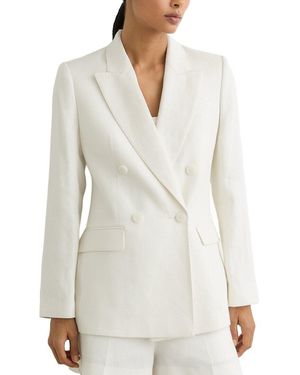 Reiss Alyx Linen-Blend Double Breasted Suit Jacket - White
