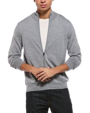 Bruno Magli Merino Wool-Blend Blend Zip Mock Neck Jumper - Grey