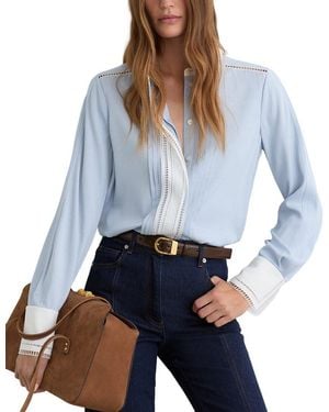 Reiss Luma Lace Trim Tipped Long Sleeve Shirt - Blue