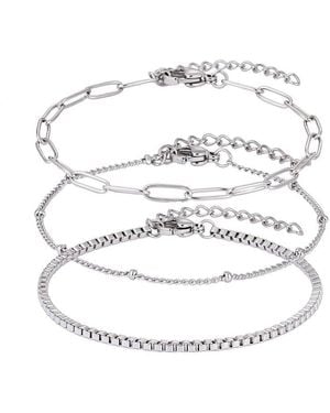 Adornia Plated Stainless Steel Tarnish-Resistant 3-Chain Bracelet Set - White