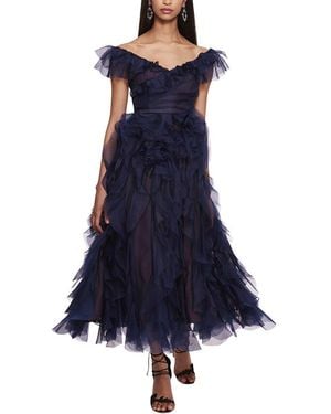 Marchesa Matte Organza Midi Dress - Blue