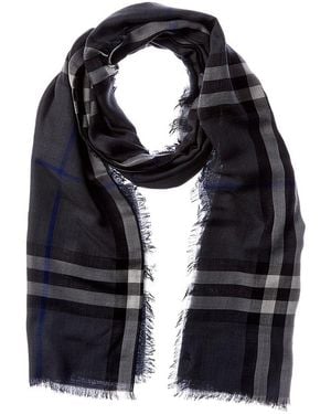 Burberry Check Wool & Silk-Blend Scarf - Black