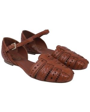 Tod's Leather Laser-Cut Ankle Strap Ballet Flat (Authentic Pre-Loved) - Brown