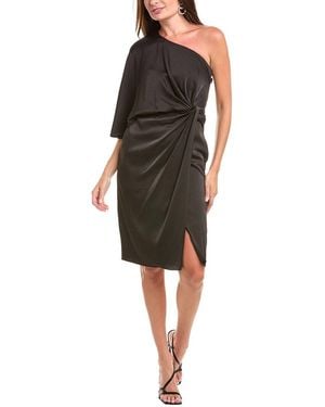 Aidan Mattox One-Shoulder Cape Sleeve Sheath Dress - Black