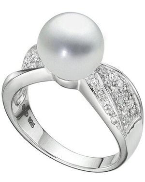 Belpearl Silver White Topaz 9mm Pearl Ring - Metallic