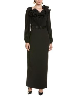 Badgley Mischka Sheer Sleeve Gown - Black