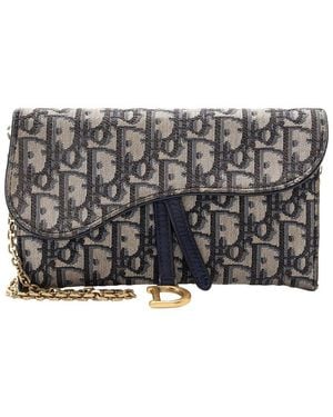 Dior Blue Leather Oblique Saddle Chain Wallet Crossbody (authentic Pre-loved) - Gray