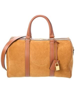 Celine Boston Large Suede & Leather Satchel - Brown