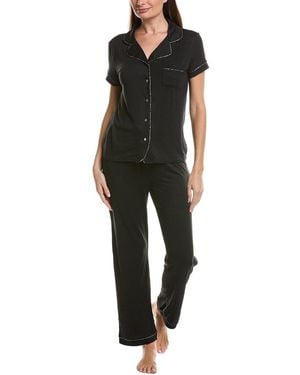 SWEET WHISPERS 2Pc Notch Collar Top & Pant Pj Set - Black