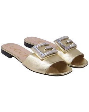 Gucci Leather Madelyn Jewel-Embellished Slide Sandal (Authentic Pre-Loved) - White