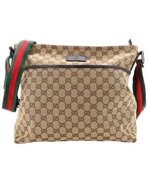 Gucci Gg Canvas Front Pocket Web Messenger Medium (Authentic Pre-Loved) - Brown