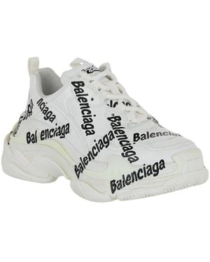 Balenciaga Triple S Logotype Low-Top Leather Trainer - Metallic