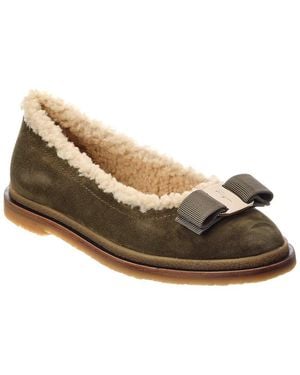 Ferragamo Varina Suede & Shearling Ballerina Flat - Green