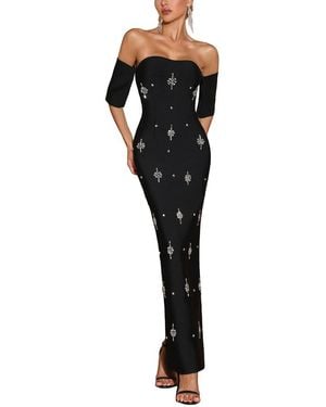 Dilireba Off Shoulder Print Maxi Dress - Black