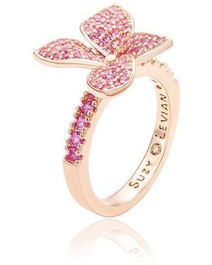Suzy Levian Silver 0.02 Ct. Tw. Diamond & Pink Sapphire Ring