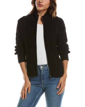 Forte Cable Zip Mock Neck Wool & Cashmere-Blend Cardigan - Black