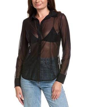 Commando Chic Mesh Button-Down Shirt - Black