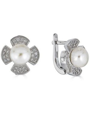 Belpearl Silver 8.5mm Freshwater Pearl Cz Earrings - Metallic