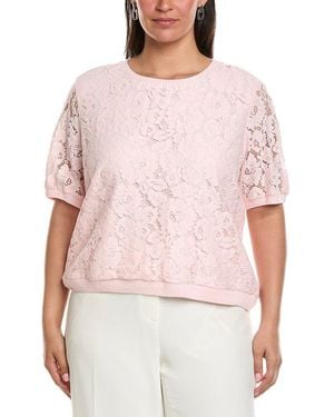 Tahari Plus Lace Knit Top - Pink