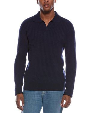 Kier + J Spread Collar Wool & Cashmere-Blend Polo Jumper - Blue