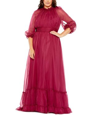 Mac Duggal Plus Puff Sleeve Tiered A-Line Dress