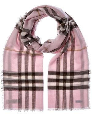 Burberry Check Wool Scarf - Pink