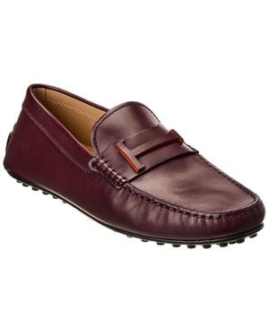 Tod's Leather Logo Strap Loafer Drivers - Red