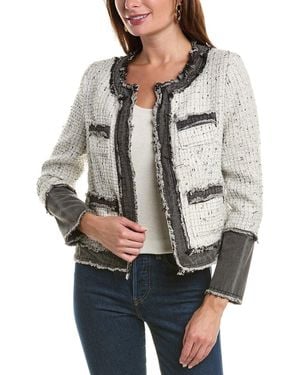 Nanette Lepore Tweed Open-Front Blazer Jacket - Grey