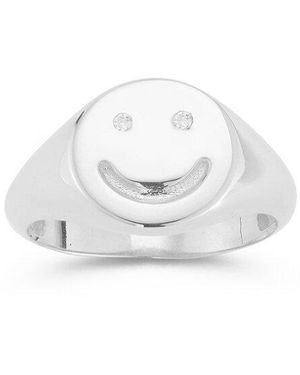 Sphera Milano Silver Cz Smiley Face Signet Ring - White