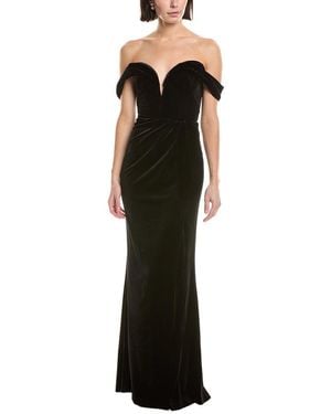 Marchesa Off-The-Shoulder Velvet Maxi Dress - Black