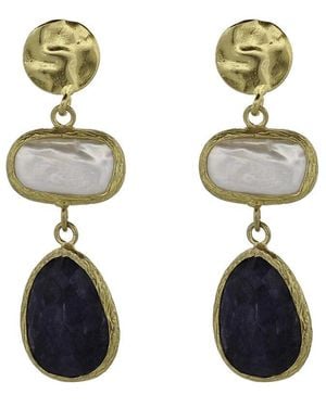 Ebru Jewelry Pearl Collection Plated Sapphire Dangle Earrings - Metallic