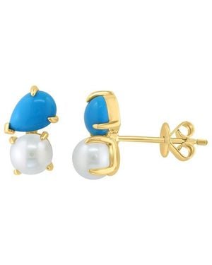 Effy Fine Jewelry 14K 0.97 Ct. Tw. & 5Mm Pearl Earrings - Blue