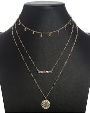 Eye Candy LA Luxe Collection Silver Cz 3pc Dangle Drop Necklace Set - Black