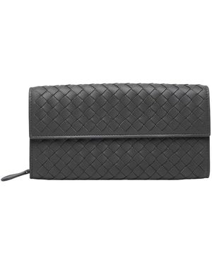 Bottega Veneta Intrecciato Leather Long Wallet (Authentic Pre-Loved) - Grey