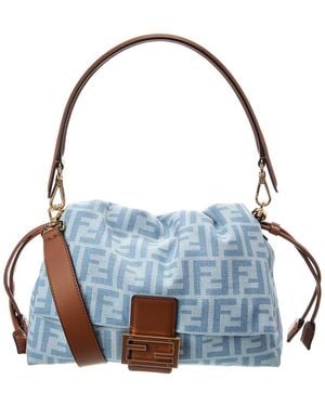 Fendi Mamma Baguette Medium Ff Denim & Leather Shoulder Bag - Blue