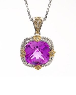 Gemstones Diamond Select Cuts 14K & 4.10 Ct. Tw. Diamond & Amethyst Pendant Necklace - Pink