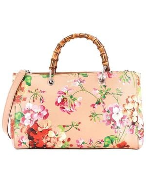 Gucci Bamboo Shopper Tote Blooms Print Medium (authentic Pre-loved) - Pink