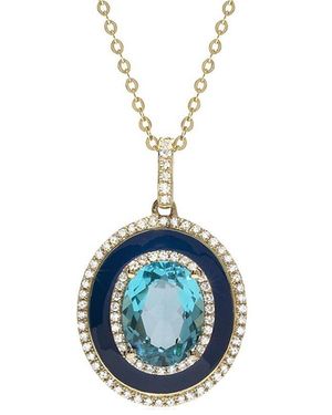 Diana M. Jewels Fine Jewellery 14k 2.84 Ct. Tw. Diamond & Blue Topaz Enamel Necklace