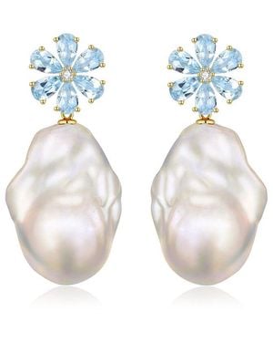 Kai Fine Jewelry 14K 2.63 Ct. Tw. Diamond & Aquamarine & 16-17Mm Pearl Drop Earrings - White