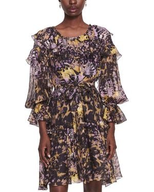 Marchesa Marchesa Rosa Printed Silk-Blend Ruff Mini Dress - Purple