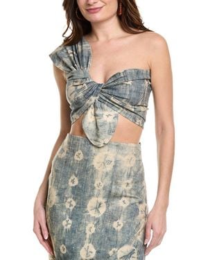 Just BEE Queen Sol Linen-Blend Top - Blue