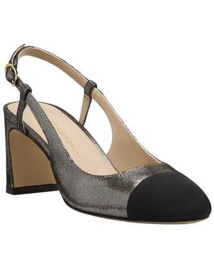 Stuart Weitzman Babette Cap-Toe Leather & Grosgrain Slingback 60 Pump - Metallic