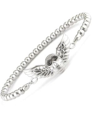 Diamond Select Cuts Silver 0.06 Ct. Tw. Diamond Skull Bangle Bracelet - White