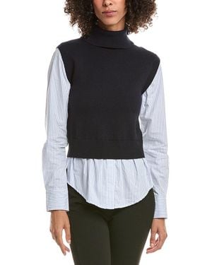 10 Crosby Derek Lam Aissa Mixed Media Wool-Blend Top - Blue