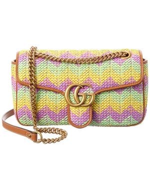 Gucci Gg Marmont Small Matelasse Raffia & Leather Shoulder Bag - Yellow